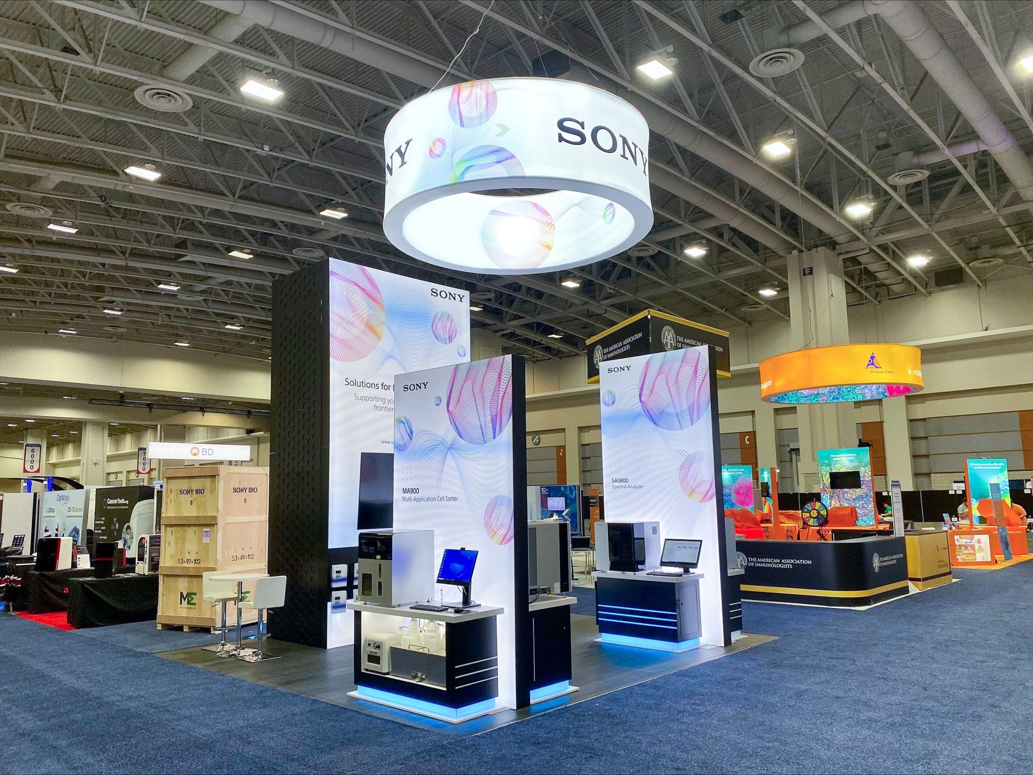 Freestanding SEG display booth installed in a finished interior